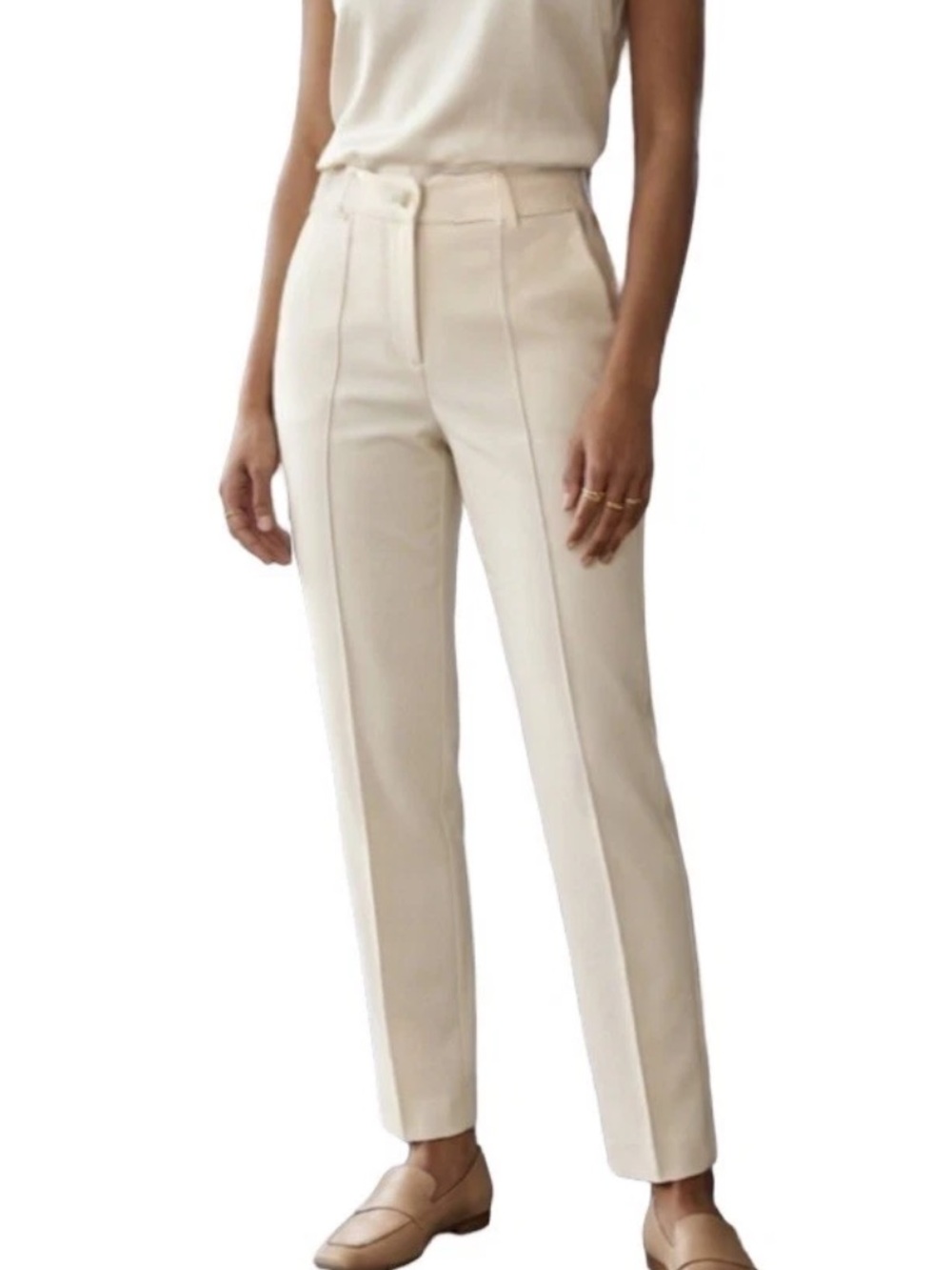 Express Cream High-Rise Straight-Leg Trousers